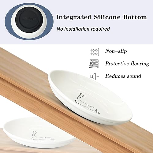 Miniatura 2 de Fhiny Juego de 2 cuencos de comida para gatos, platos de cerámica de 6 pulgadas con parte inferior de silicona, juego de platos para gatos de