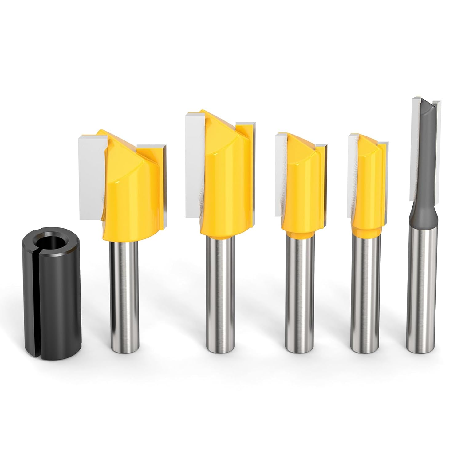 5Pcs Straight Dado Router Bit Set 1/4" Shank, Double Flute Dado Straight Cut Router Bits, Cutting Diameter: 1/4", 3/8", 1/2", 5/8", 3/4", for Woodworking Groove