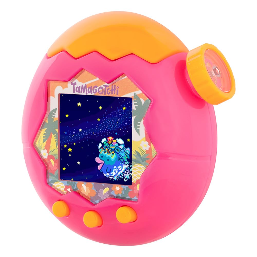 Tamagotchi Paradise Orange Tropics – Juguete Interactivo Tamagotchi – Rueda giratoria con Zoom – Modelo Rosa y Amarillo – Juguete para niños a Partir de 6 años – Bandai – 43425