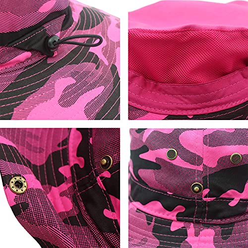 WANYING Damen Herren Outdoor Sonnenschutz Bucket Hut Fischerhut Baumwolle Two Way to Wear für Kopfumfang 55-62 cm Rosa Camouflage