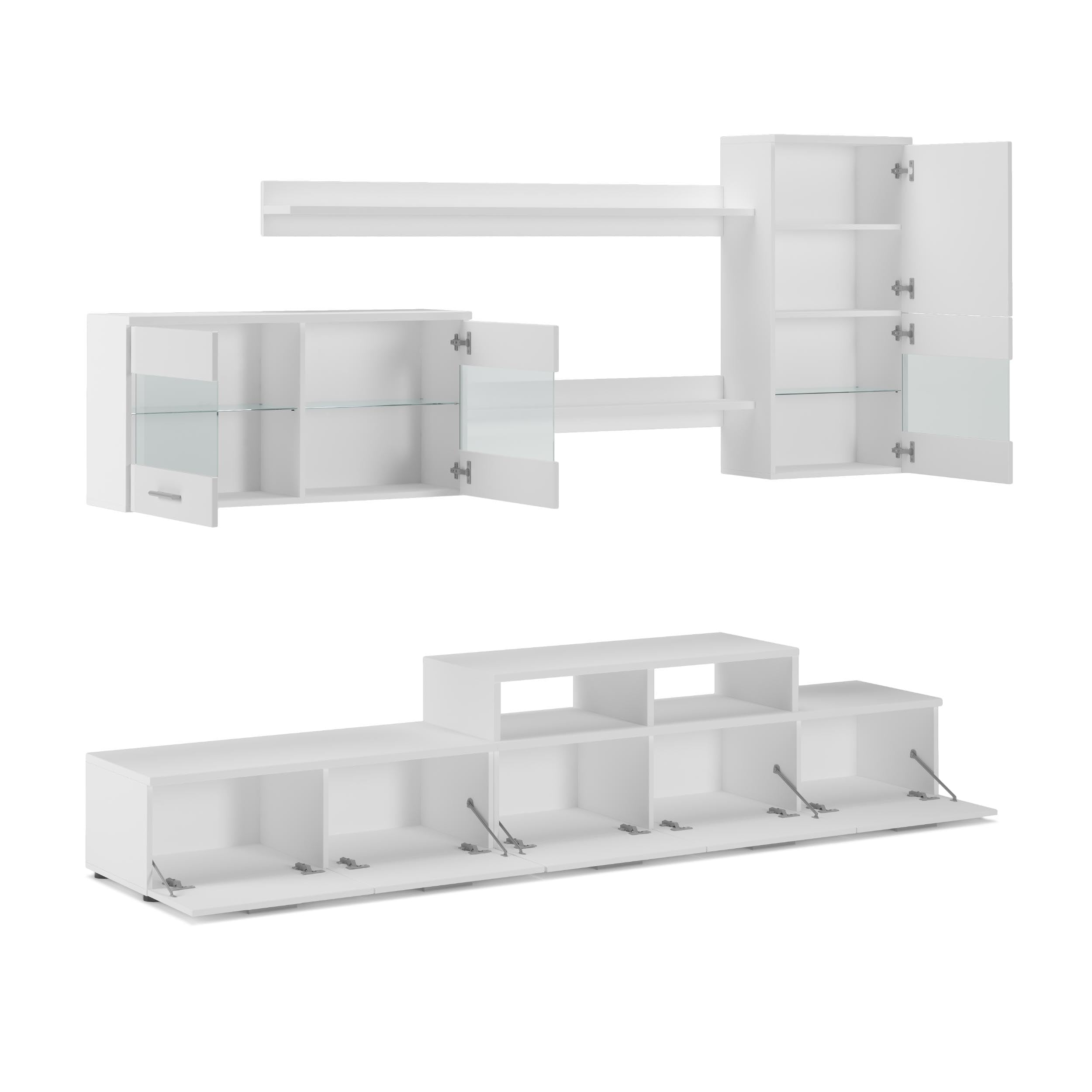 Skraut Home - Mobili Soggiorno - 194 x 250 x 42 cm - Sistema di Illuminazione a LED - Modello Alfa II - Ampia capacità di Contenimento - Stile Moderno - Finitura Bianca