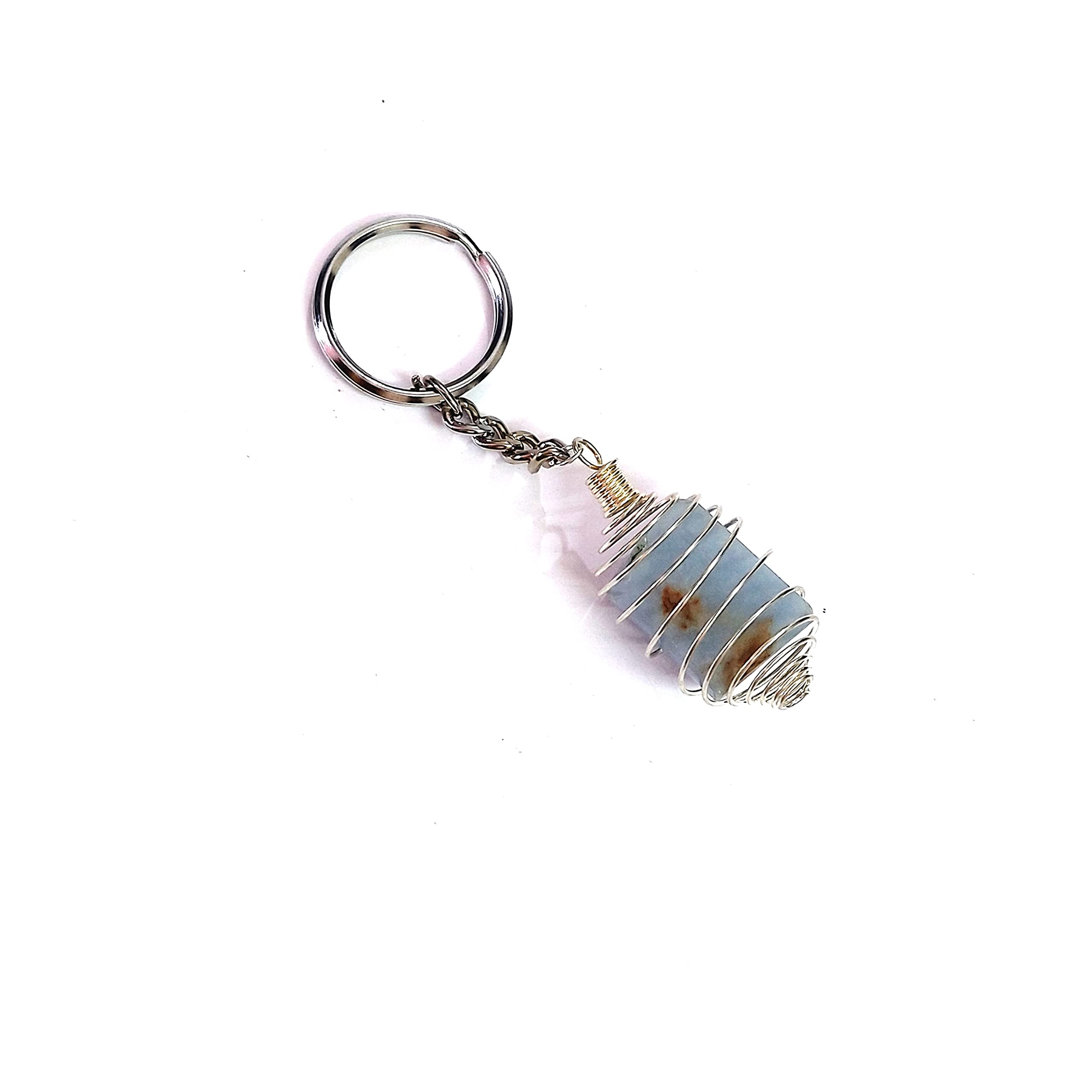 ASTROGHARNatural Angelite Crystal Tumble Key Chain Key Ring For Chakra And Reiki Healing