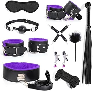 10 Pieces of Multifunctional Smooth Leather Plush Cuff Training Kit, 4 Colors, Suitable Accessories for Hands and Legs - K+1 (Purple)