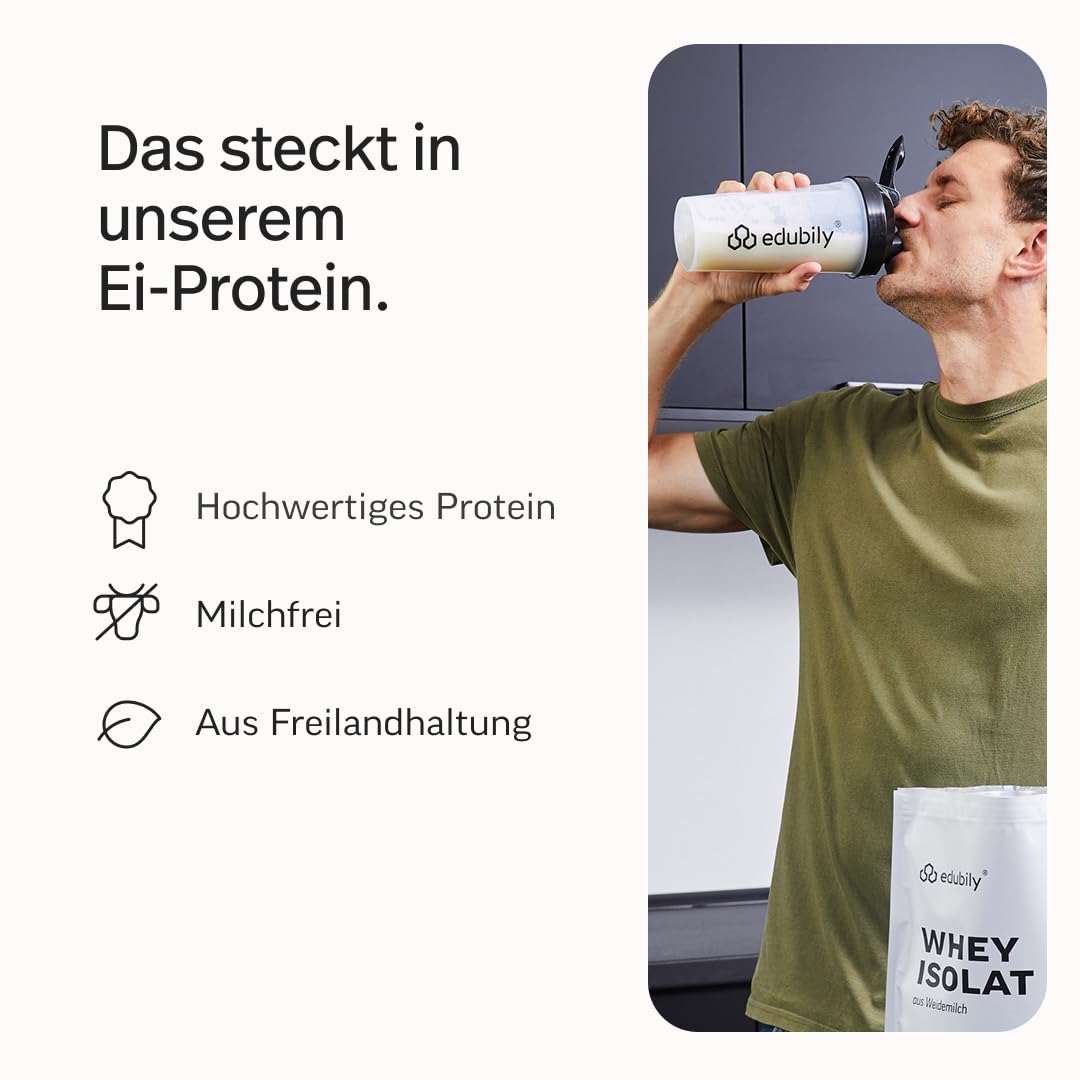 edubily® Eiklar Protein Pulver aus Freilandhaltung - Premium Eiweißpulver ohne Milch - Laborgeprüft (750 g, Ohne Aroma)