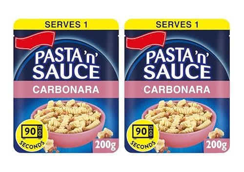Pasta 'n' Sauce Carbonara Microwave Ready Meal, 90 Seconds, 200g, Serves 1, No Artificial Colours or Preservatives, Pack of 2