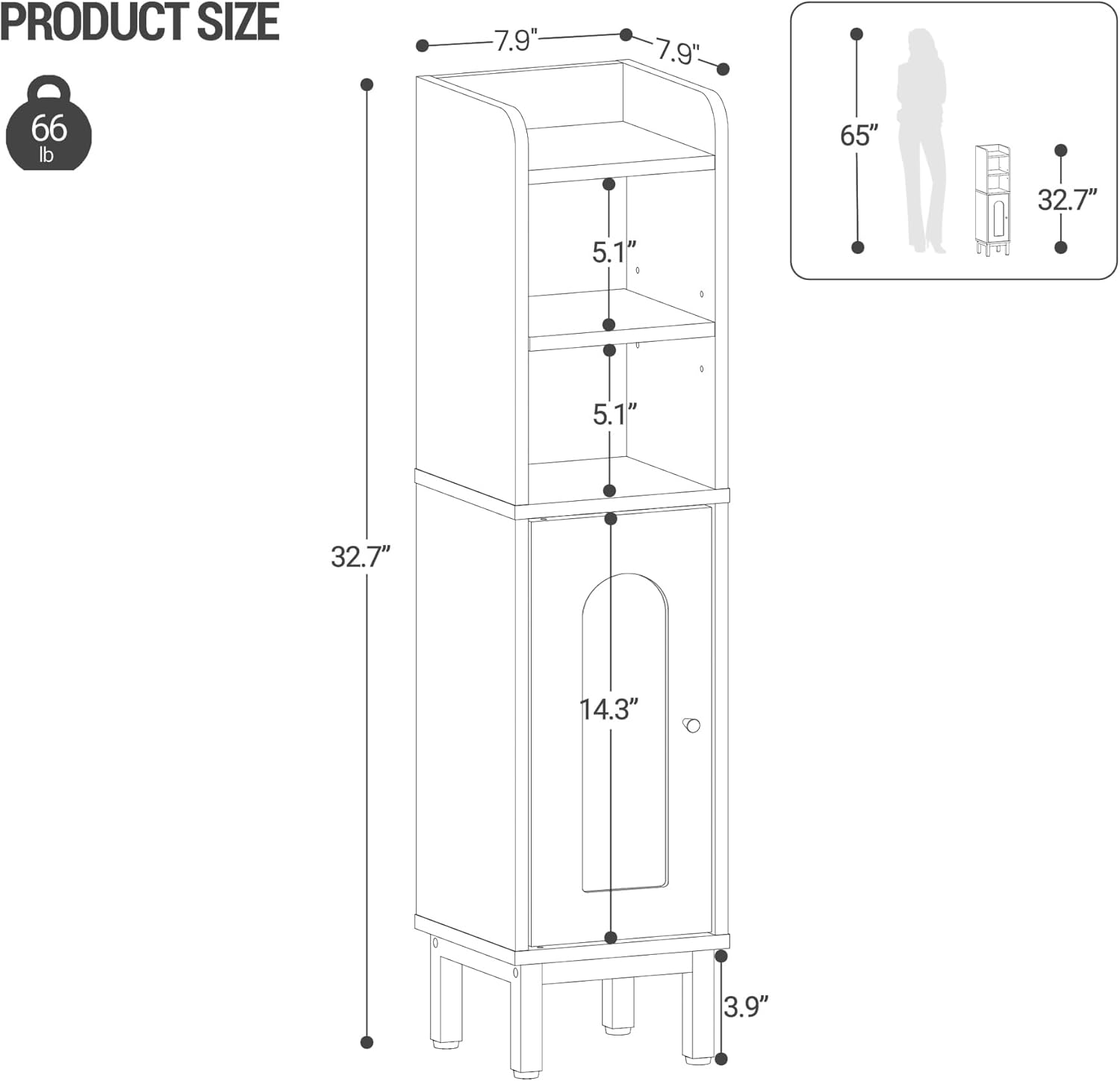 Bathroom Storage Cabinet, Small Corner Floor Cabinet with Door and Shelves, Narrow Toilet Paper Holder, Bathroom Organizer with Adjustable Shelf, for Small Spaces, Black BC08206X - Image 2