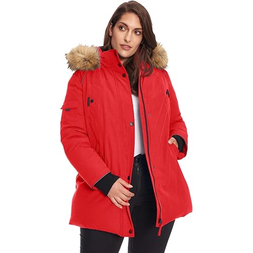 ALPINE NORTH Glacier Women’s Vegan Down Winter Coat with Faux Fur Hood - Parka Jacket for Women