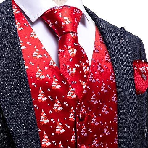 Image of Barry.Wang Mens Red /Green Christmas Suit Vest Holiday Xmas Waistcoat Tie Set Party Tuxedo