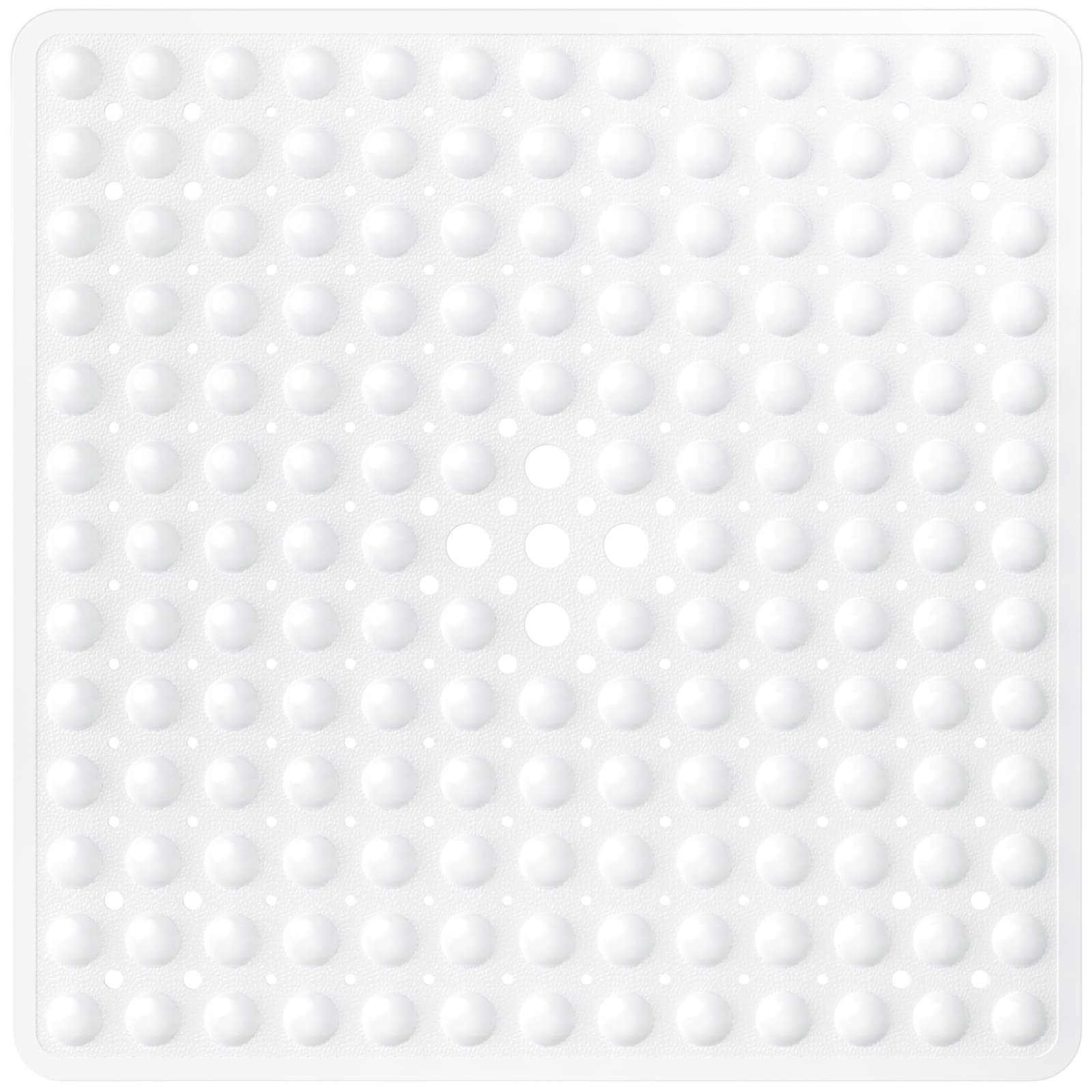 XIYUNTESquare Shower Mat Non Slip - 21 x 21inch Square Bath Shower Tub Mat, Square Bath Mats for Shower, Non Slip Bathtub Mats with Suction Cups and Drain Holes, Machine Washable, White