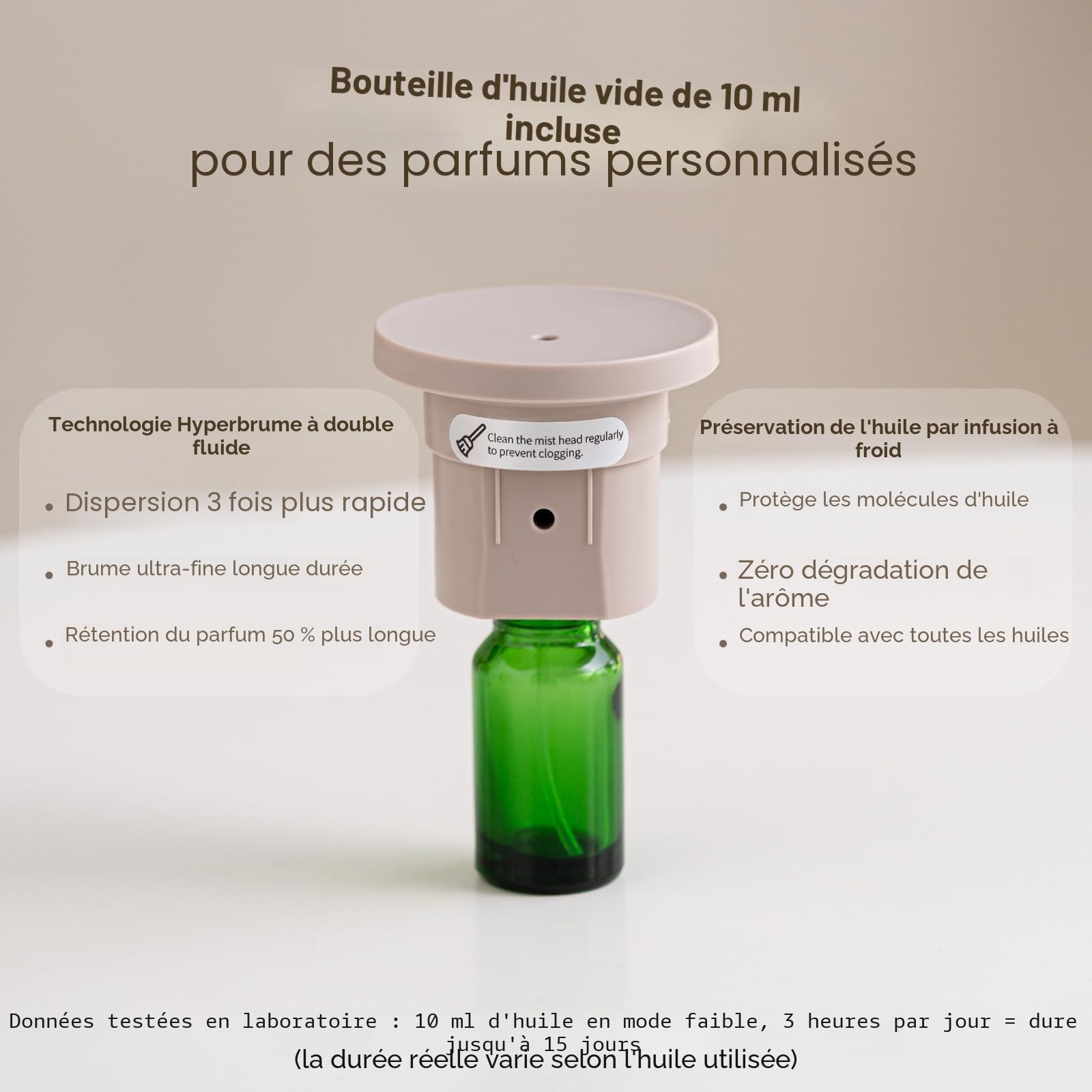 Diffuseur d'huiles essentielles sans eau avec couvercle en bois massif, 3 minuteries, 2 modes de brume, double diffuseur d'arômes liquides silencieux, diffuseur de parfum portable sans eau