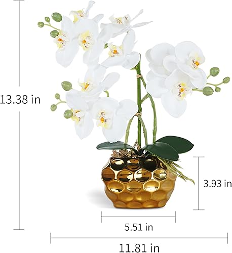 Miniatura 2 de Ziwon Flores y Plantas de Orquídeas Artificiales Plantadas en Maceta de Cerámica, Orquídeas Phalaenopsis Blancas Falsas para Centro de Mesa, Arreglo