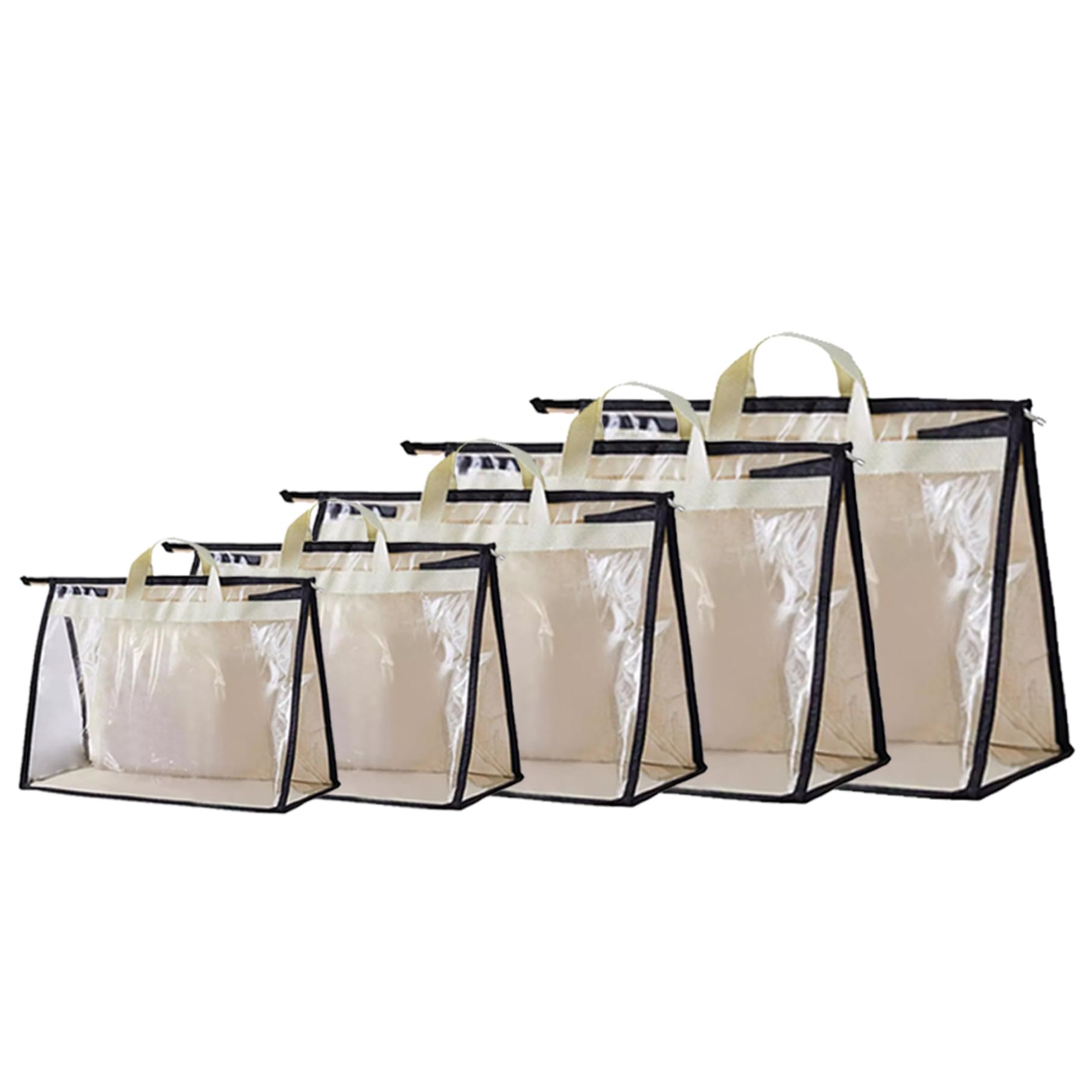 Syglawnd 5 Size Handbag Storage Organizer Clear Dust Bags with Zipper for Handbags Purse, Beige