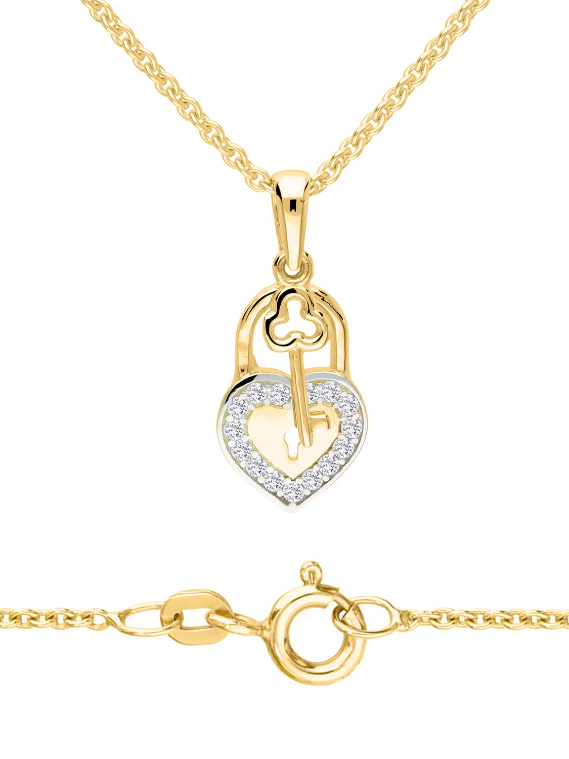 My Gold Damen Herzkette Kette Mit Anhänger Gold Echtes Gelbgold 333/750 (8/18 Karat) Zirkonia Herzform 20mm x 9,5mm Halskette 45cm Renee Set