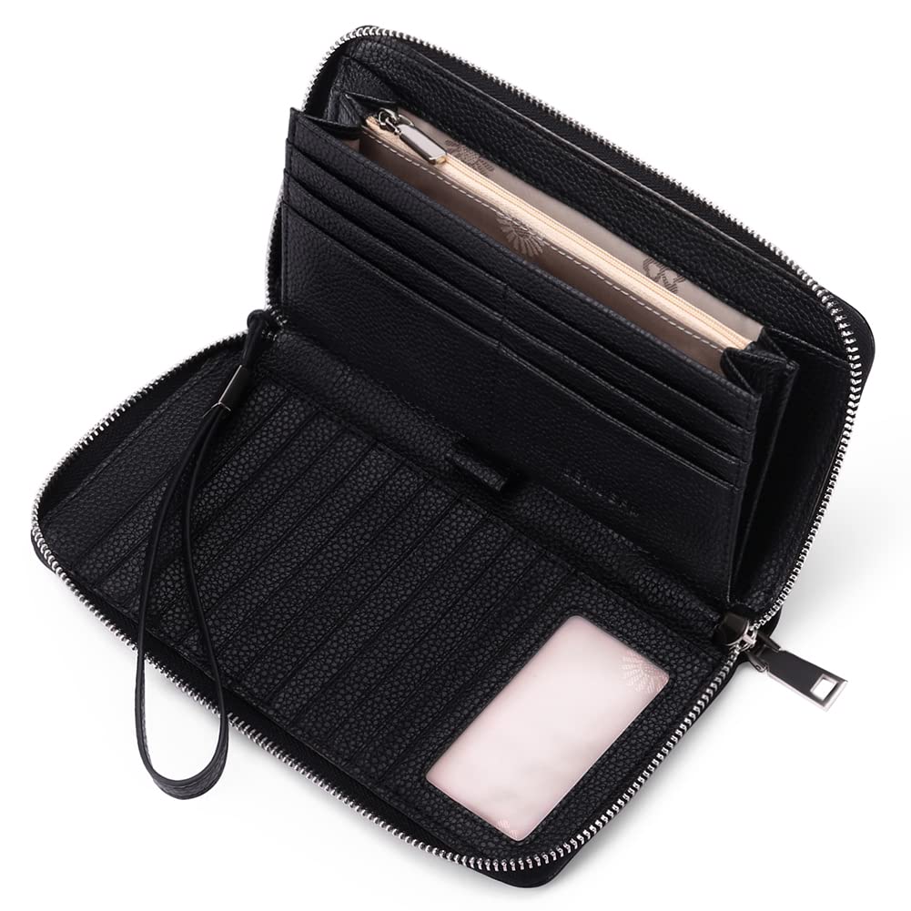 SENDEFN Leather Women's Wallets RFID Blocking Zip Around Large Capacity Long Credit Card Holder Wallet