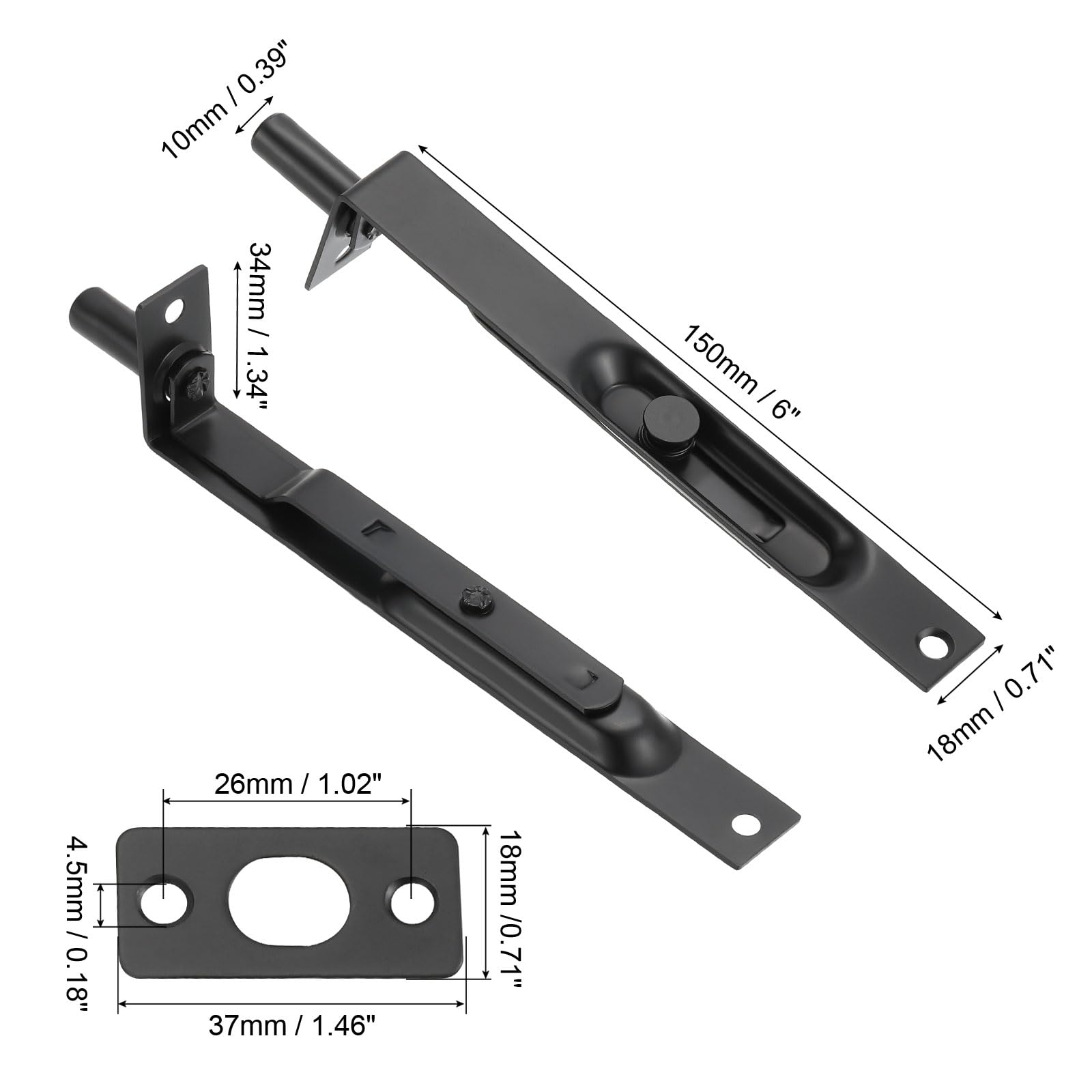 PATIKIL Flush Bolt 6" x 0.71" - Image 2
