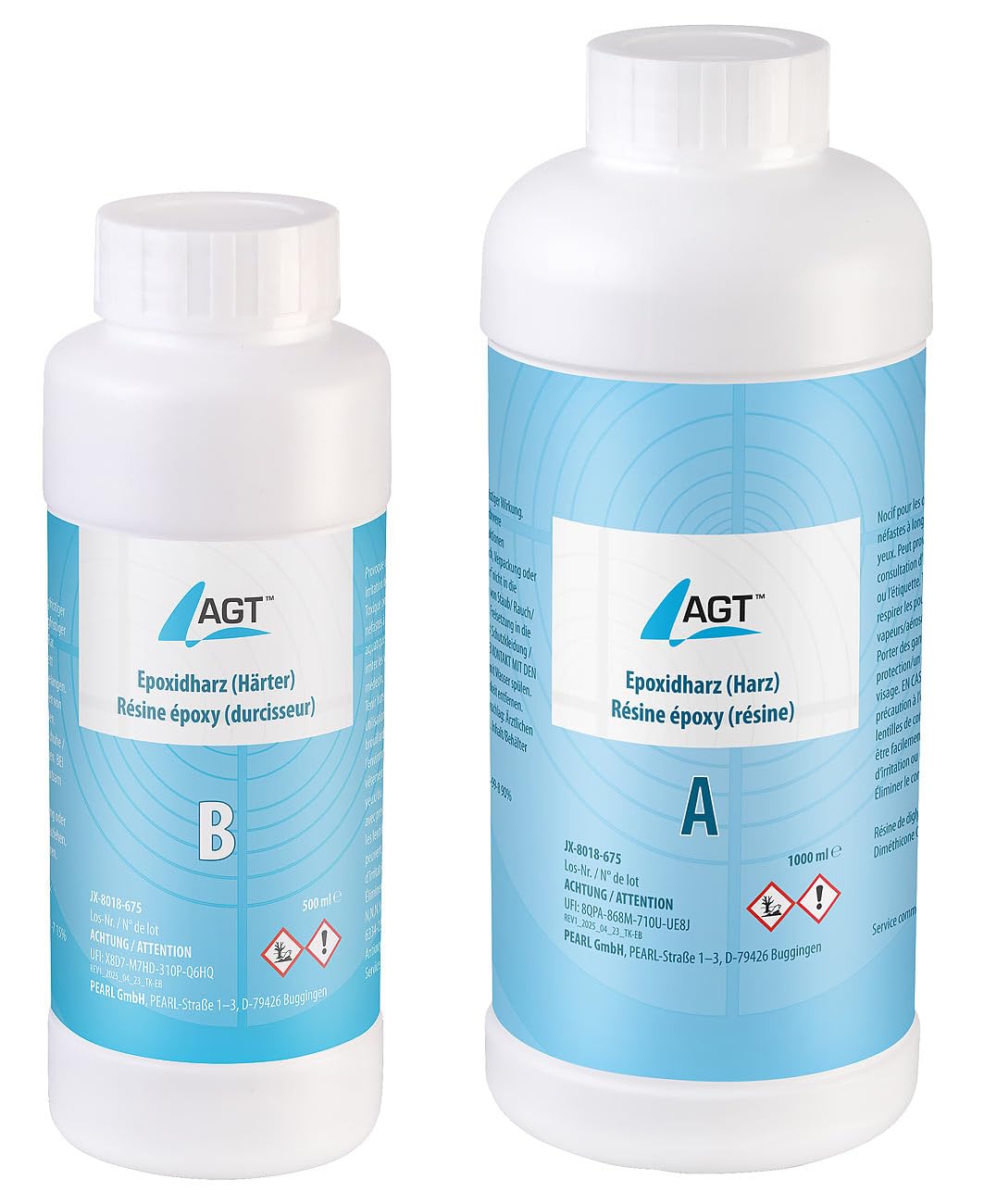 AGT 2K Kleber Kunststoff: Transparentes Epoxidharz, 3.000 ml, inkl. Zubehör (Epoxy Metallkleber, Lederkleber)