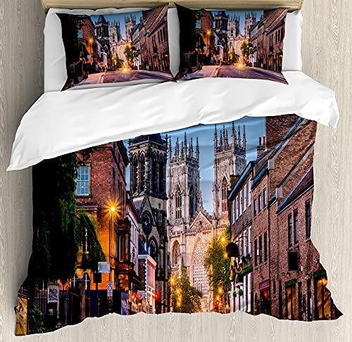 ABAKUHAUS gótico Funda Nórdica, Ver la Catedral de York, Estampado Lavable 3 Piezas con 2 Fundas de Almohada, 200 x 200 cm   70 x 50 cm, Multicolor