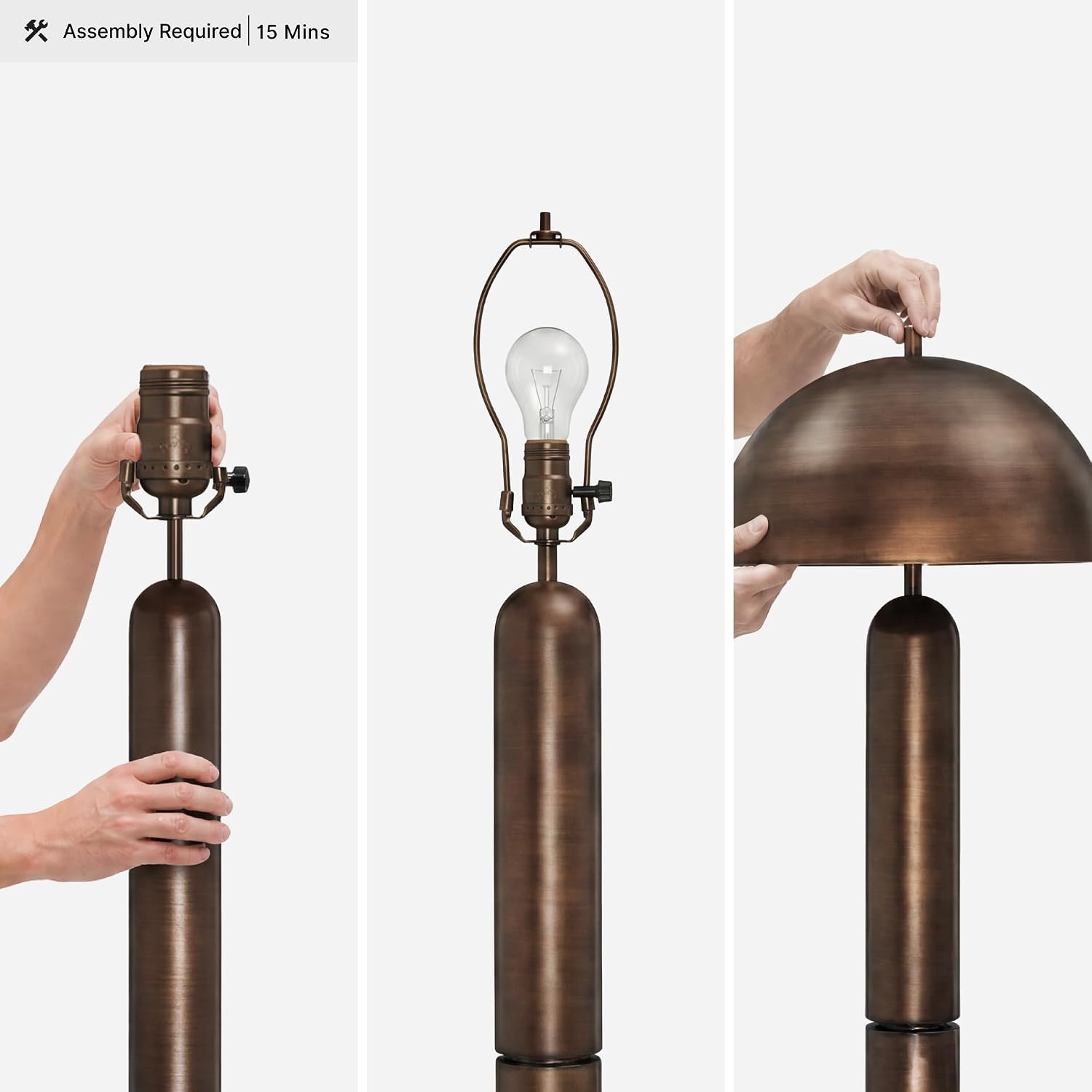 Signature Design by Ashley Wendfield Industrial Floor Lamp, Antique Copper | Directed downlight from solid metal dome shade, Bold columnar contemporary style, Heavy 18-pound frame