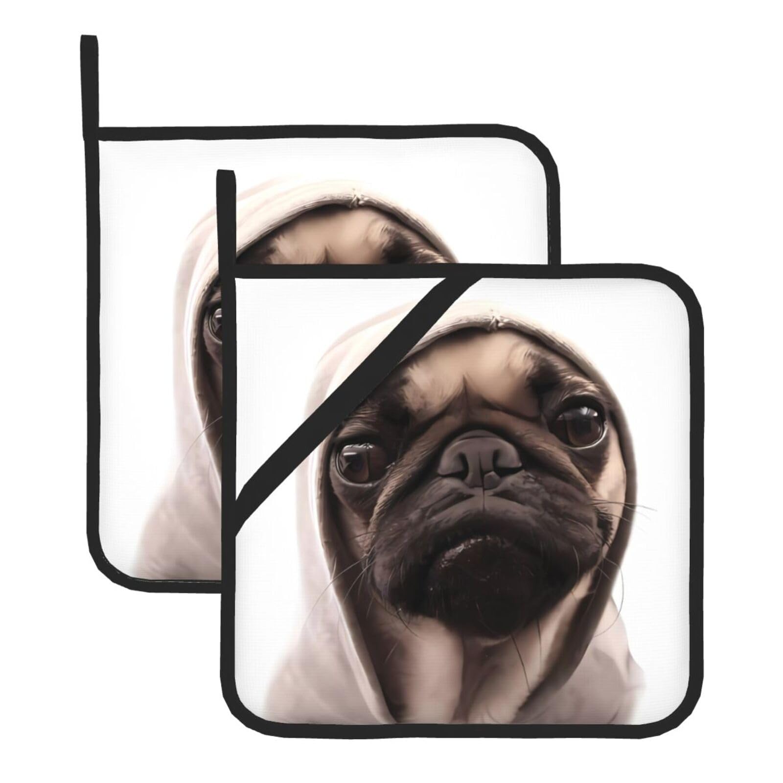 WHJSSF pug Prints Square Pot Holders - Heat Resistant Kitchen Trivets 2-Pack - Waterproof Covers for Hot Dishes, Oven & Grill with Hanging Loop