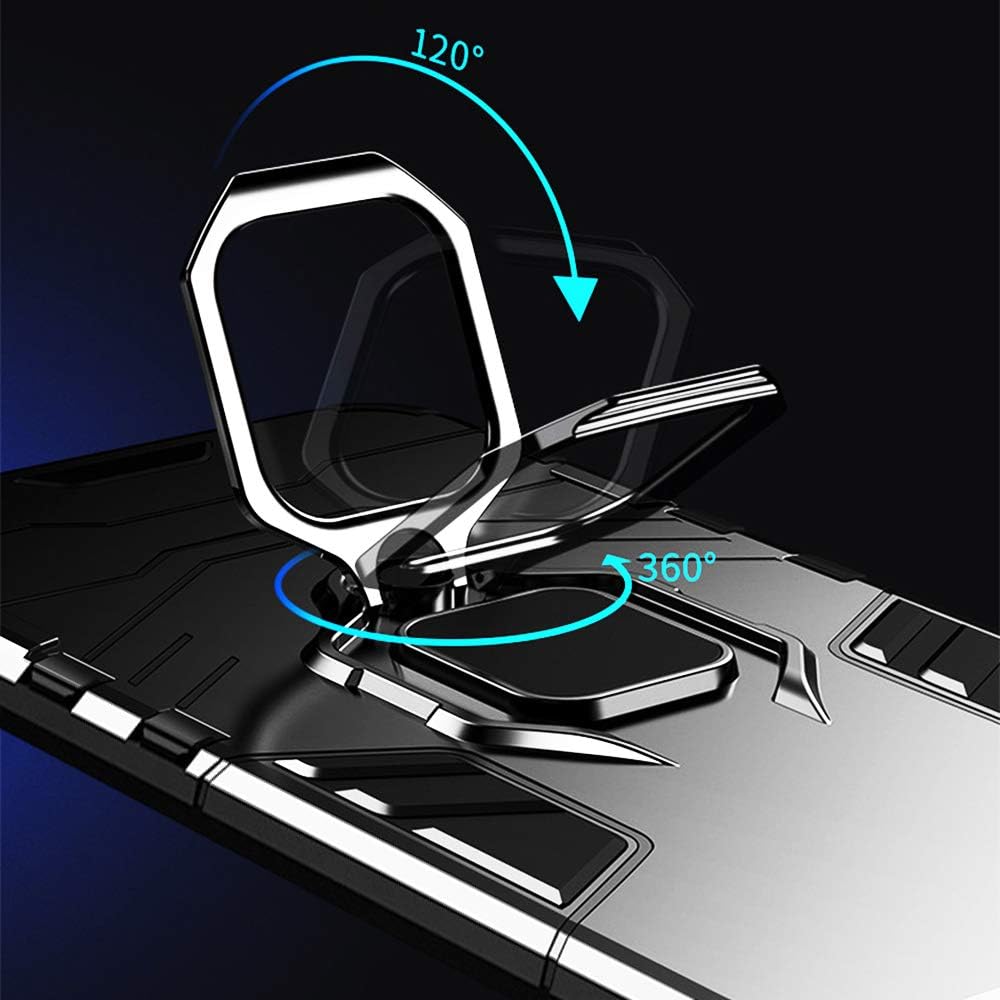 FaDream for Xiaomi Redmi 9A Case, Rugged Shockproof Dual Layer Heavy Duty Protective Kickstand Cover with [2 Pack] Tempered Glass Screen Protector (Black)