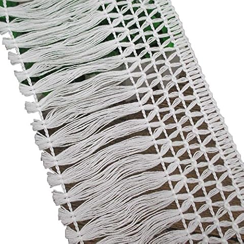 Trimscraft 4 Inches Wide White Lace Tassel Fringe Lace Trim for Dress Skirt Extender Curtain Home Decor DIY Craft Supply by 5 Yards Cover