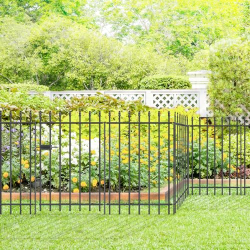 FOREHOGAR Metal Garden Fence with Gate 36 in H x 10 ft L, 1 Gate + 4 Panels Border Fence Panels Animal Barrier for Dogs, No Dig Garden Fencing for Yard Patio Flower Bed Lawn Outdoor, Black