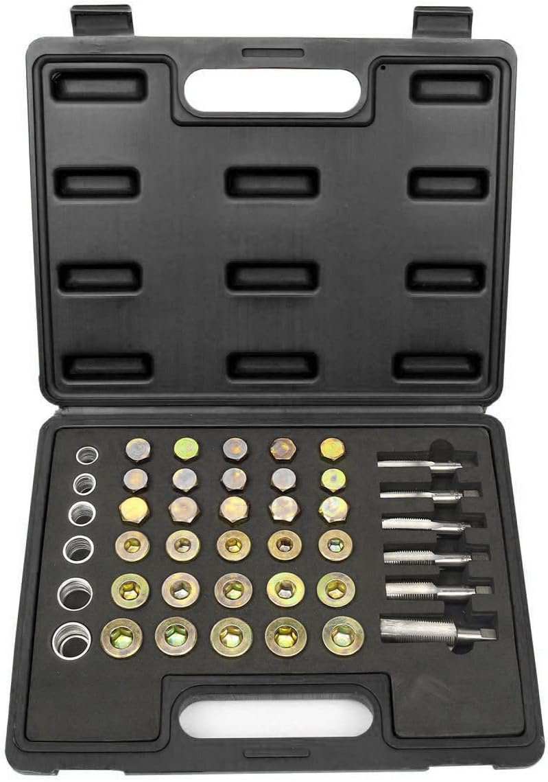 114pc Oil Pan Drain Sump Plug Key Thread Repair Tool Kit Set Drain Plug