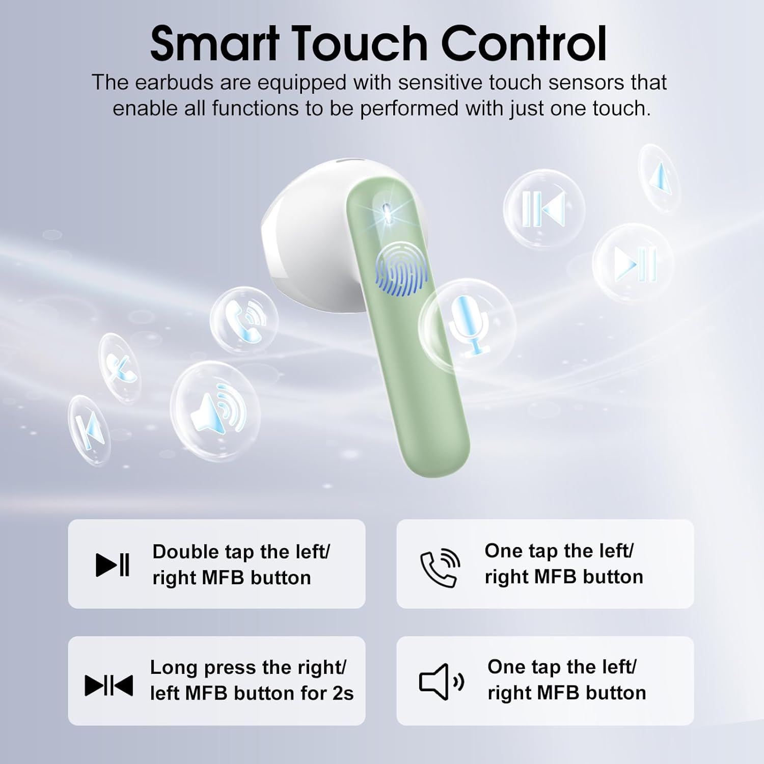 Wireless Earbuds, Bluetooth 5.4 Headphones with 3D Bass Stereo, Bluetooth Earbuds with 4 ENC Noise Cancelling Mic, 40H Ultralight In-Ear Buds USB-C LED, IP7 Waterproof Earphones for Android iOS, Green - Image 5