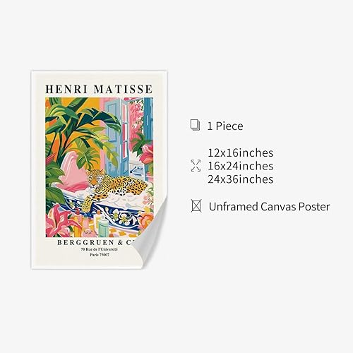 Miniatura 6 de SKINGE Divertido arte de pared para baño, Henri Matisse, estética, retro, rosa, decoración de leopardo en la bañera, lienzo, pintura, obras de arte,