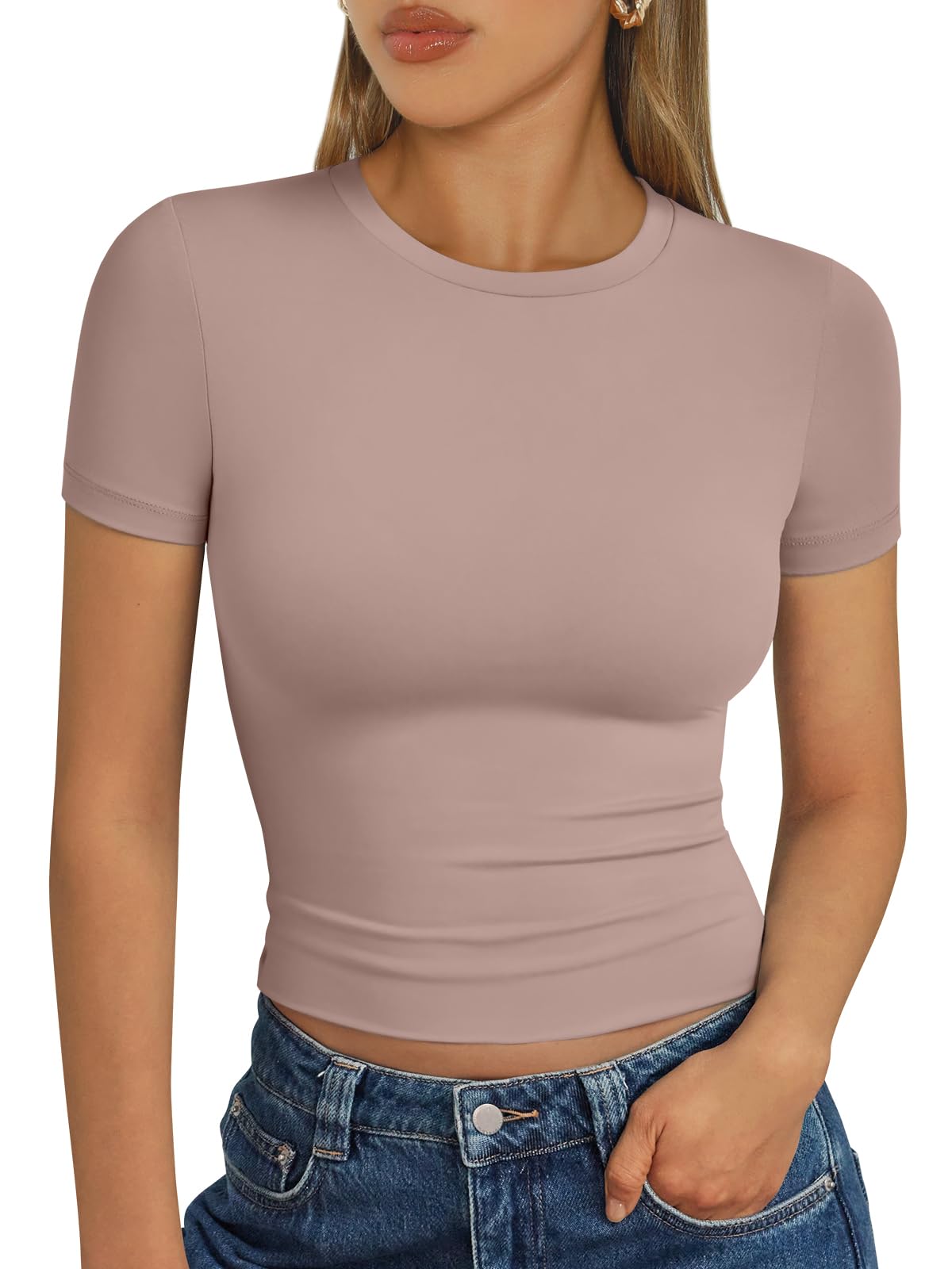 Trendy Queen Womens Basic T Shirts Summer Tops 2025 Short Sleeve Crop Tops Slim Fit Gym Workout Y2k Clothes