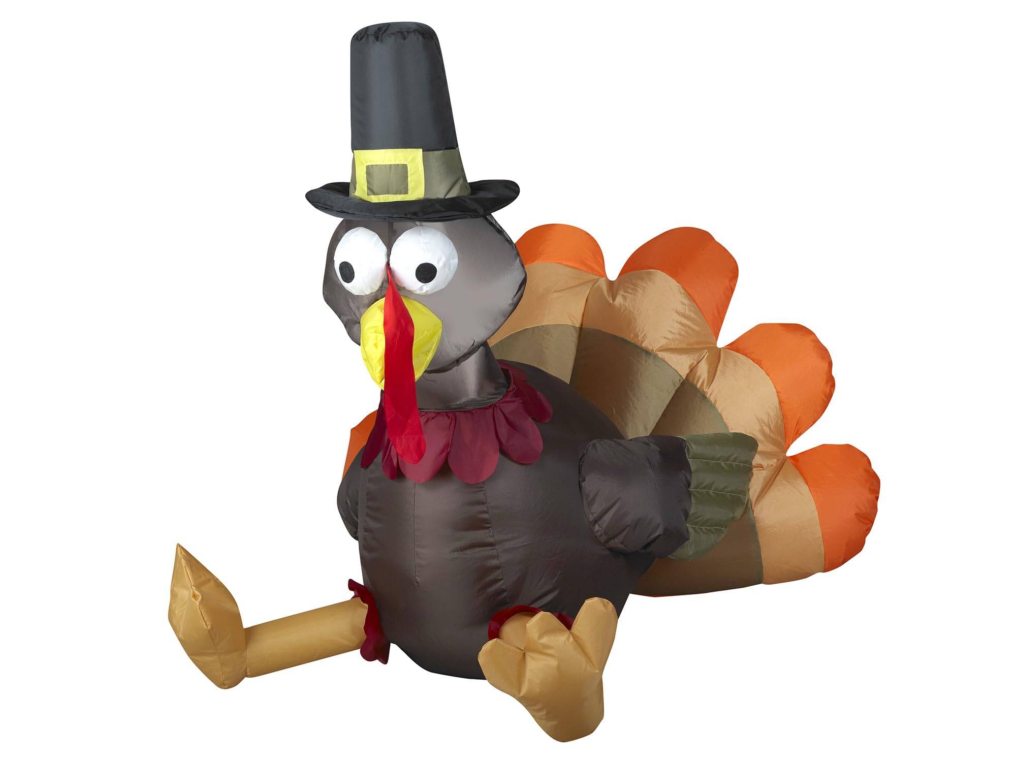 Turkey Wearing Pilgrim Hat Inflatable Airblown Yard Decoration, 3-Feet Tall