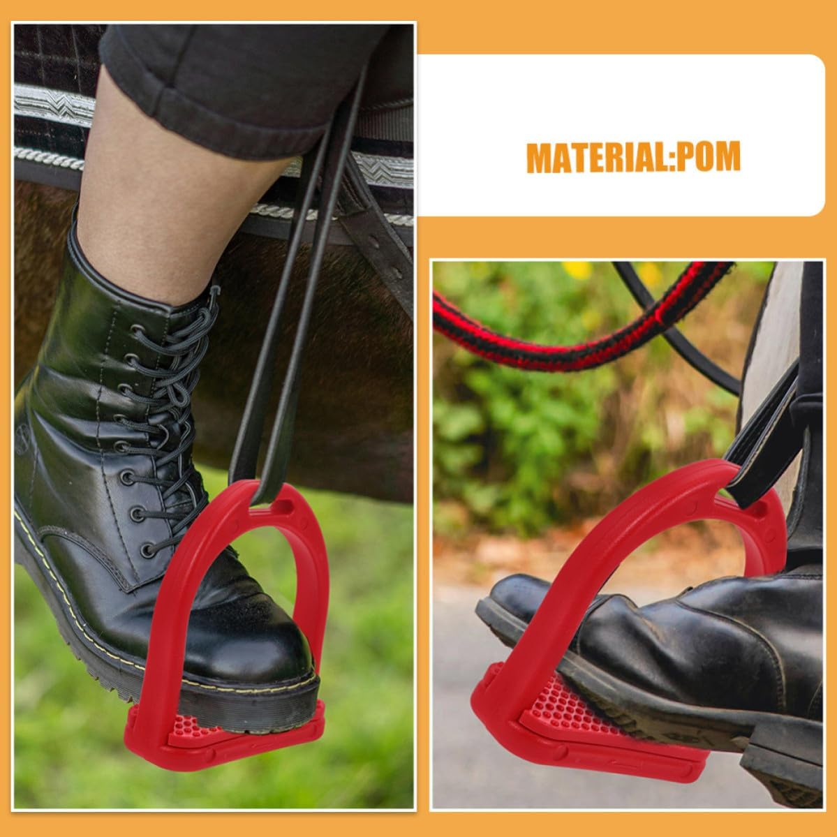 1 Pair Red Equestrian Stirrups for Horse Riding with Stable Support and Wear-Resistant Pom Material, Stylish Saddle Stirrups Western for Safe and Comfortable Riding