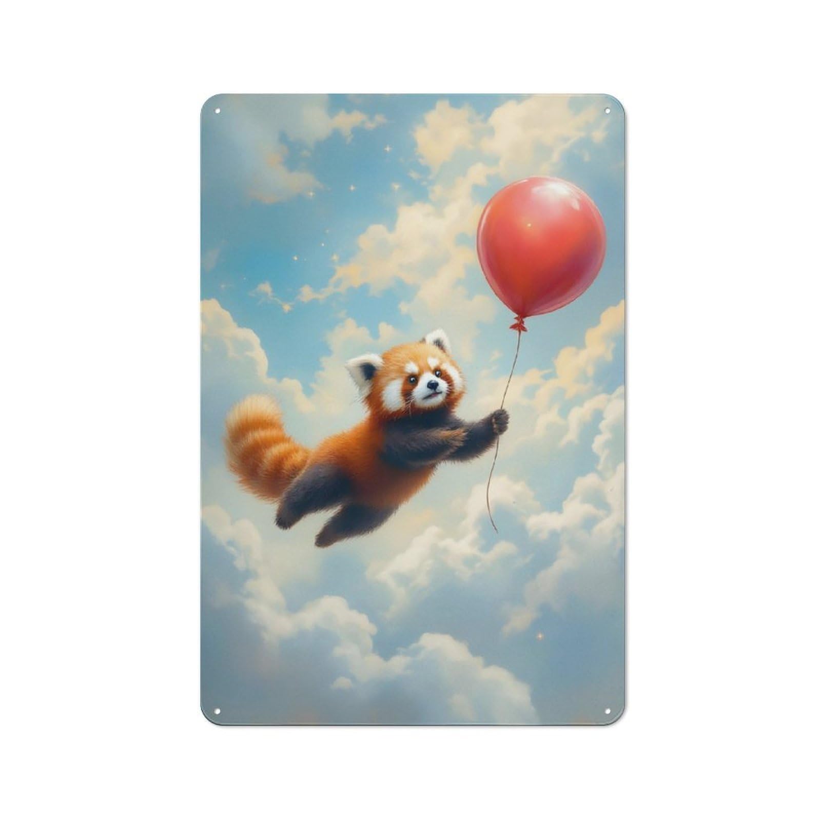 Junmoney Red Panda Balloon Flight Retro Metal Plaque 30X20cm For Dining Room Or Kitchen, For Home Interiors, Feature Walls And Decorative Displays