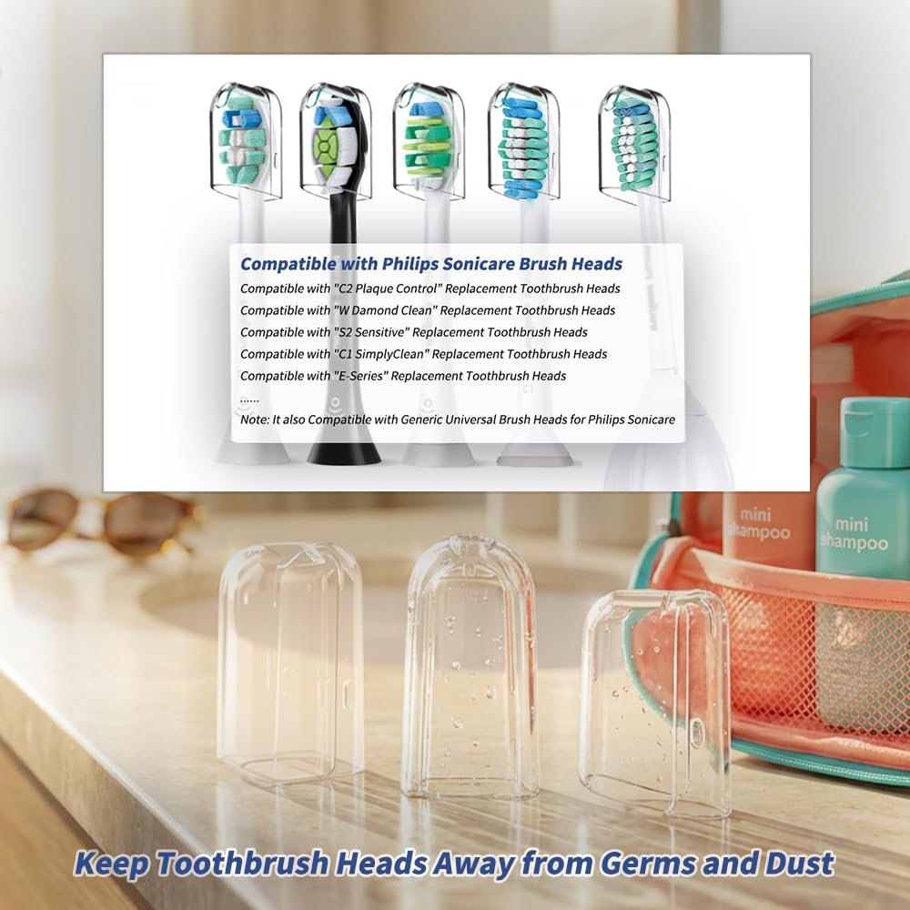 Funda de viaje compatible con los cepillos de dientes eléctricos Philips Sonicare y 6 fundas reutilizables compatibles con los cabezales de cepillo de dientes Philips Sonicare (azul)