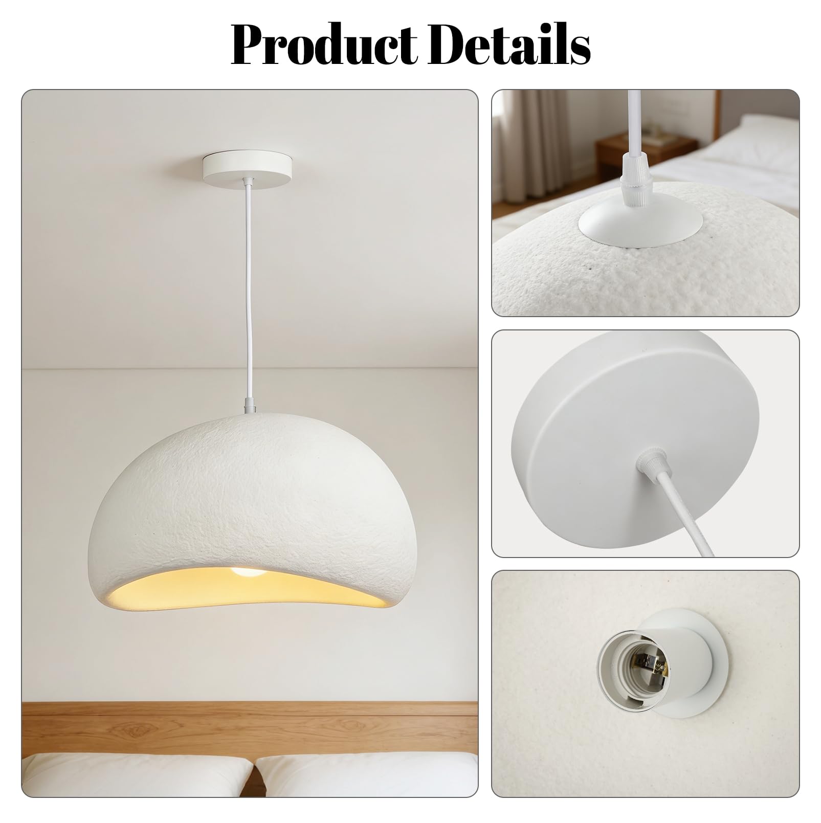JAOGAUS Lámpara colgante moderna Wabi Sabi de 40 cm con pantalla de lámpara, estilo japonés, con casquillo E27 para dormitorio y salón. (Bombilla no incluida).
