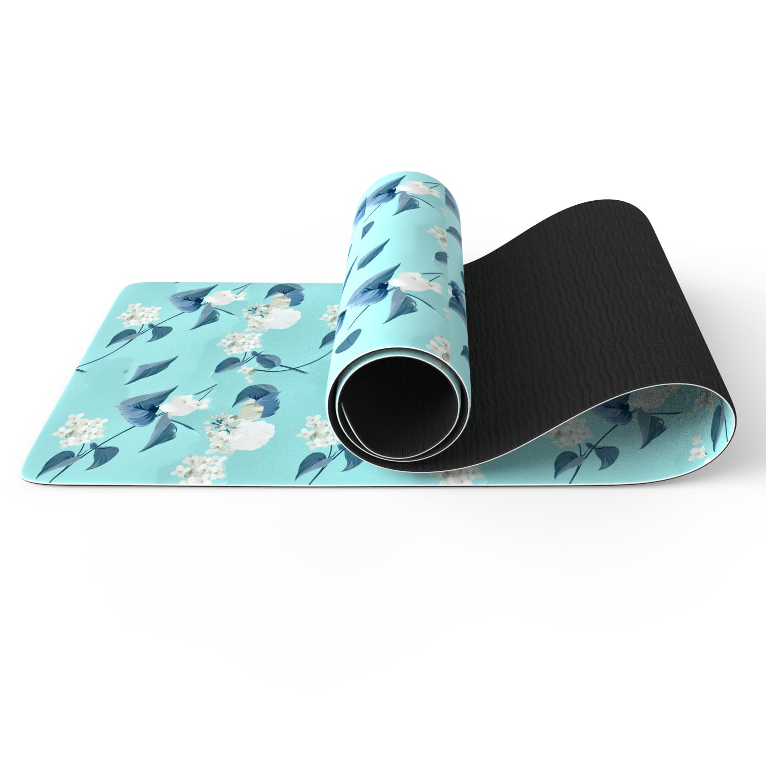 Haquno Extra Thick Yoga Mat 6mm - Non-Slip Exercise Mat for HIIT, Pilates & Home Workouts & Workout with Free Carry Strap（blue floral）