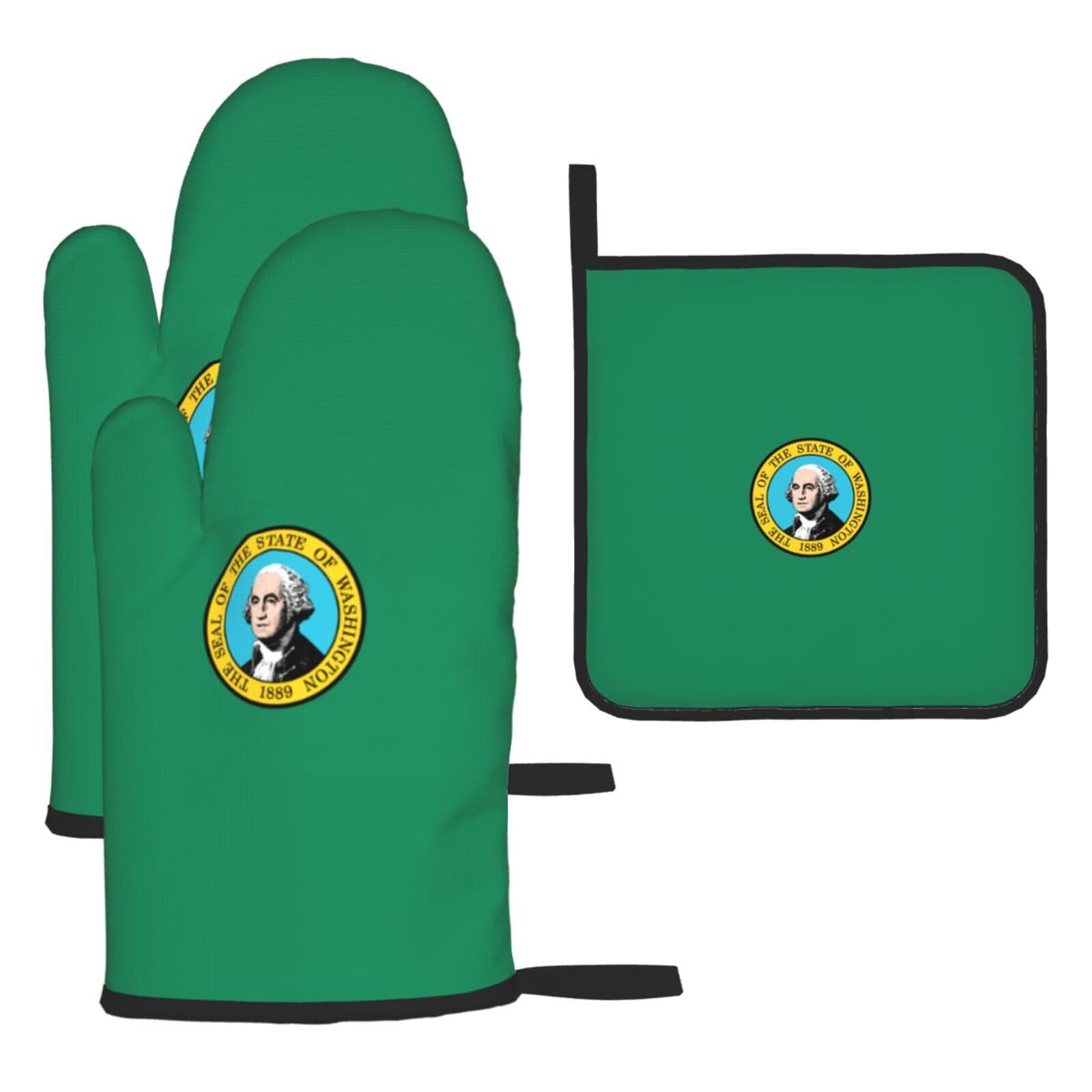 Washington Flag Print Oven Mitts Kitchen Gloves Set Everyday Baking Grilling Microwaving Cooking Gift