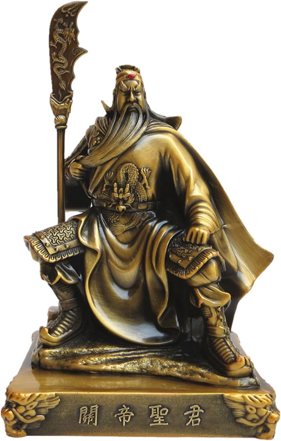 5.12 Inch Guan Yu Sitting Statue,Chinese Fengshui Guan Gong Statue,Antique Bronze Finish Statue for Decoration car Home Office Tabletop,Historical Collection Good Lucky Gifts