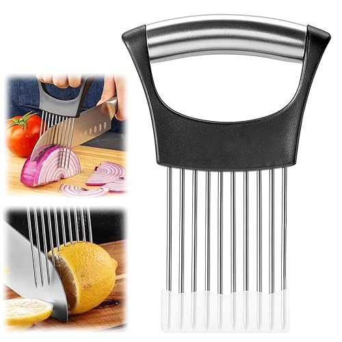 Onion Slicer, Stainless Steel Onion Holder for Slicing with Protective