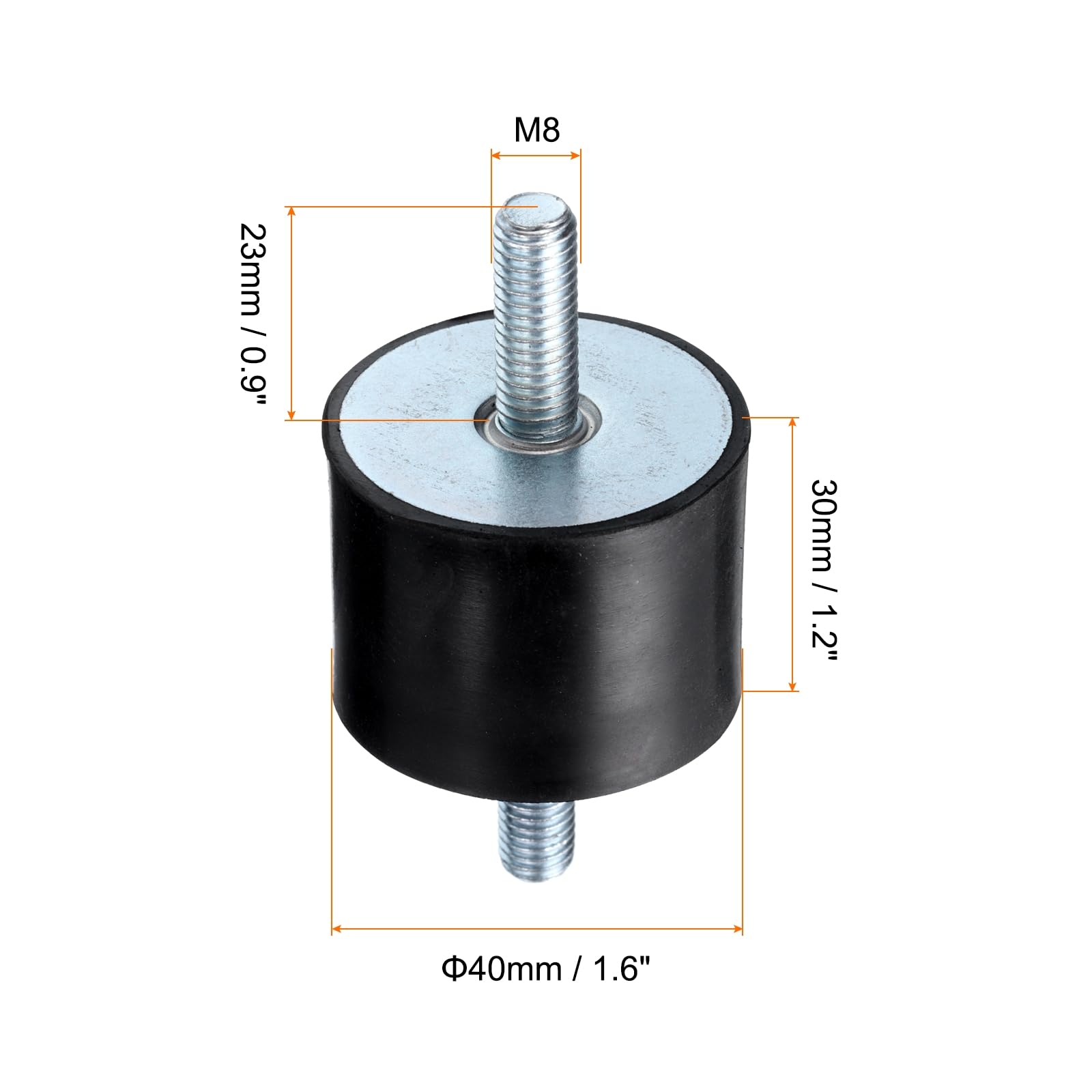 QUARKZMAN 8 Pezzi Supporti Isolatori In Gomma M8x23mm Con Perno 40x30mm Maschio Femmina Ammortizzatore Anti Vibrazione Zincato Supporti Cilindrici Filettati Anti Vibrazione Con 16 Pezzi M8