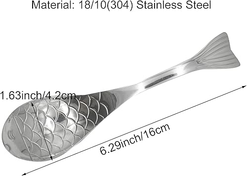 Miniatura 3 de Cuchara de pescado de 6.3 pulgadas, cubiertos de acero inoxidable 18/10 (304) para sopa, gachas de avena, postre y arroz de cereales (plateado)