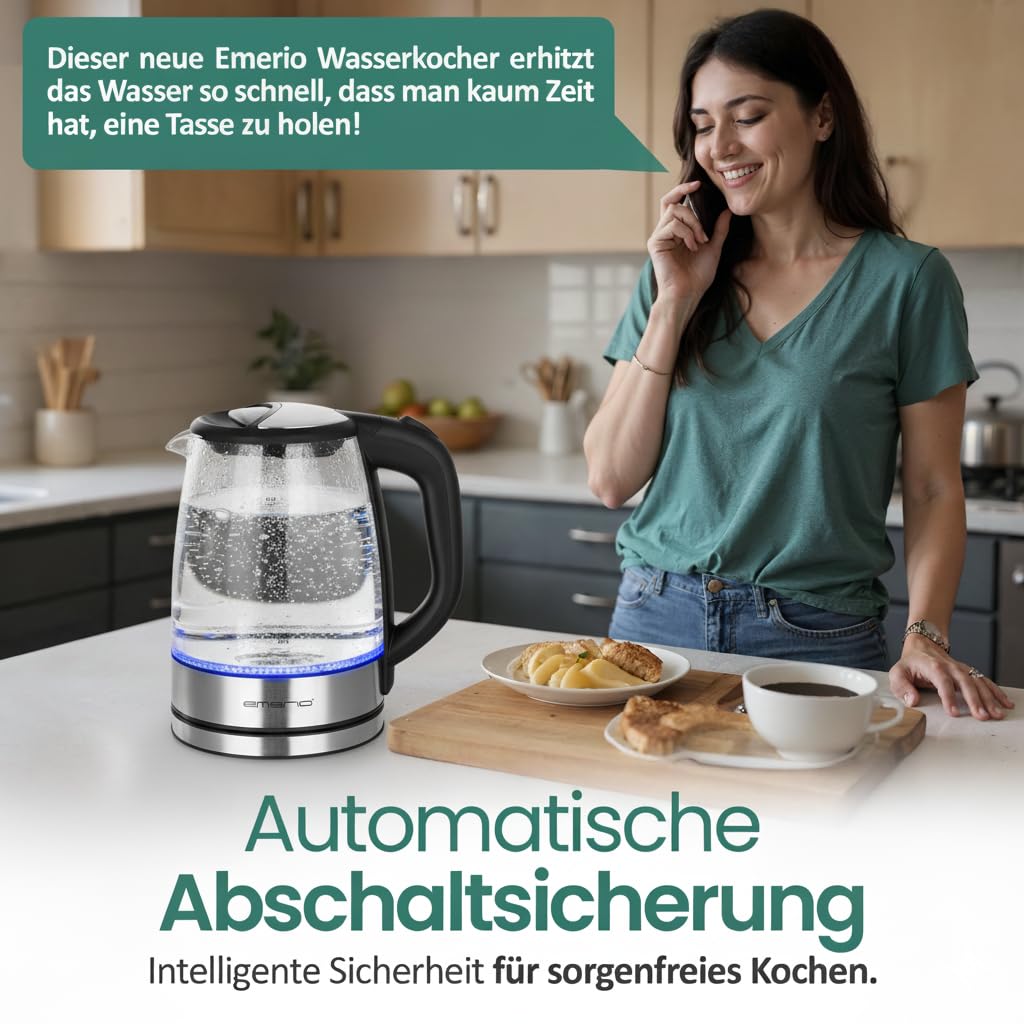 Glazen Waterkoker LED-verlichting - 1,7 liter WK-119988 Emerio