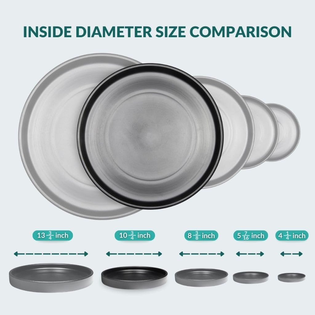 Heavy Duty Ceramic Plant Dish - with Silicone Feet for Added Surface Protection - Scratch-Resistant Plant Saucers, Pots 10.75" at the Base or Less, Flower Pot Saucers, Pebble Tray for Plant Humidity