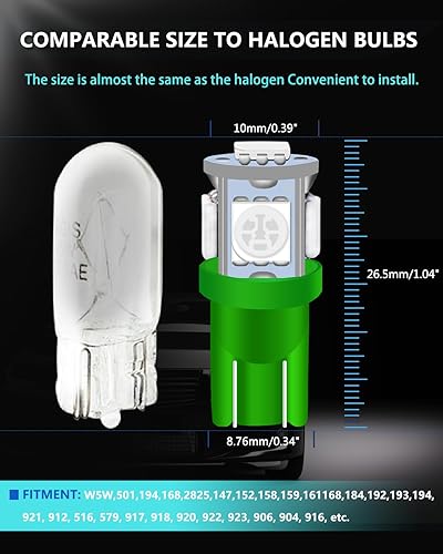 Miniatura 2 de UNXMRFF 194 bombillas LED verdes T10 LED para mapa, W5W 168, bombilla 2825 5050 5-SMD chips LED brillantes de 12 V CC, 194 bombillas de repuesto