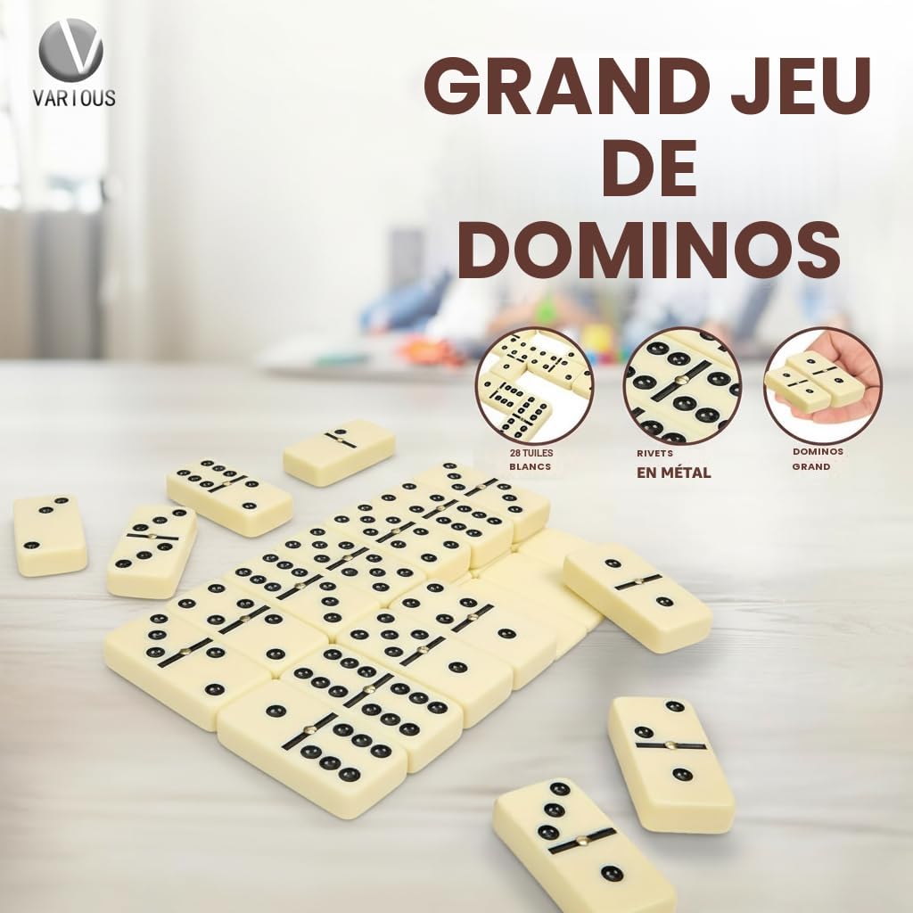 Domino Double 28 Pièces en Boîte en Similicuir, Jeu de Plateau Classique pour Enfants et Adultes