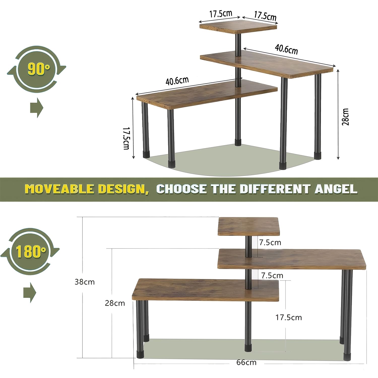 Mensola Angolare a 3 Livelli Cucina Piano di Lavoro in Legno, Mensola da Cucina, Organizer da Cucina Regolabile per Spezie, Caffè e Bagno, Organizzatore da Cucina per Piano di Lavoro, Mensola