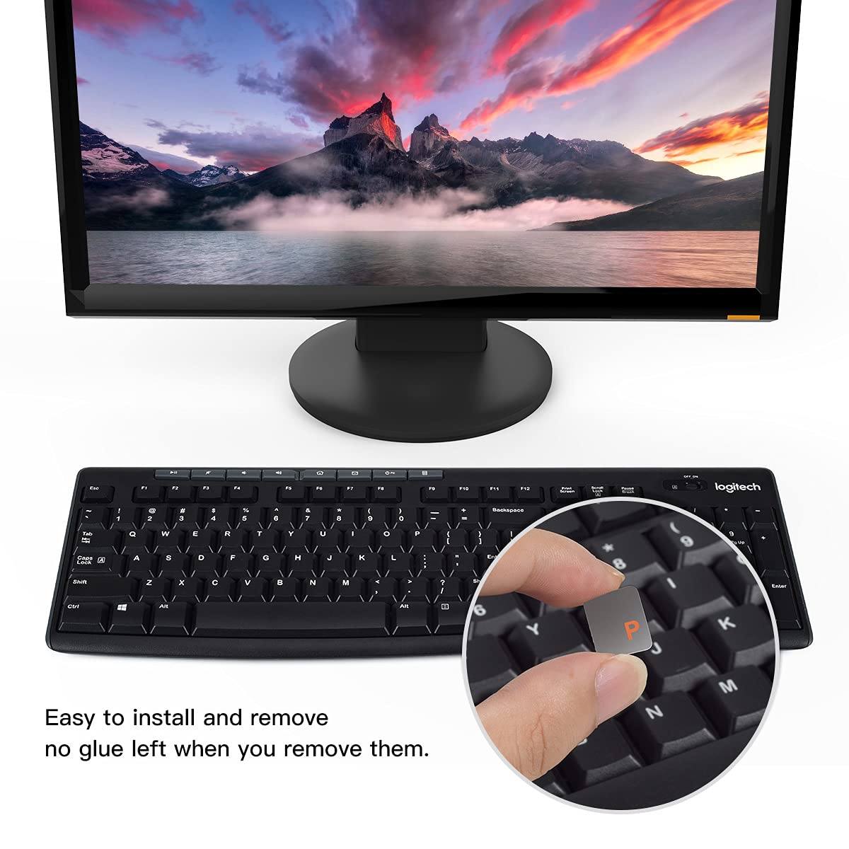 Set completo di 2 adesivi per tastiera inglese, lettere grandi, adesivi di ricambio per tastiera per laptop, PC, computer, tastiera inglese opaca, sfondo nero con lettere verdi
