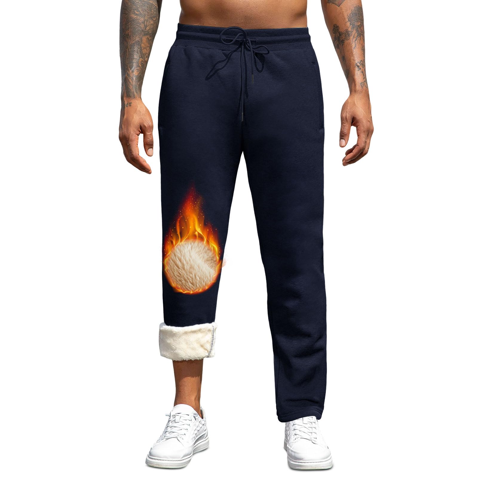 TMEOG Thermo Jogginghose Herren Baumwolle Sweatpants Warme Winterhose Freizeithose Trainingshose Gefütterte Sherpa Hose Flauschig Kuschelhose Haushose Fleecehose für Herren
