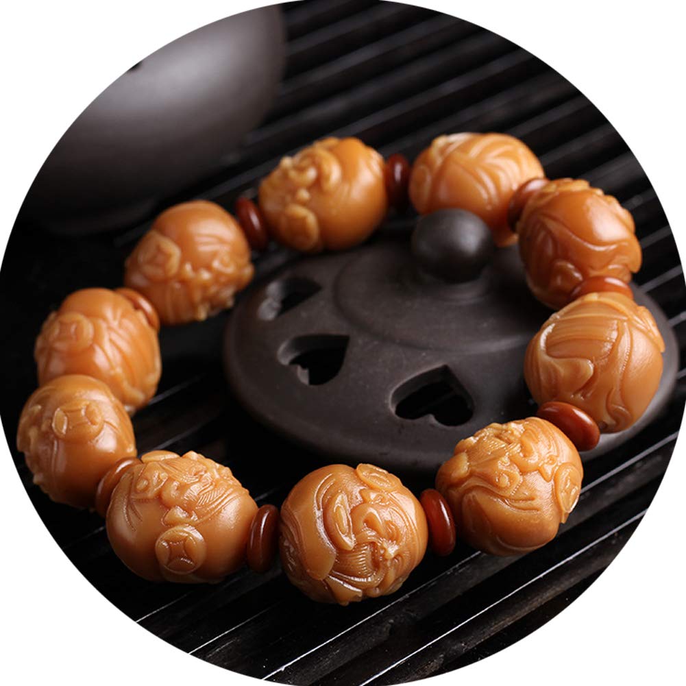 Bracciale di perline Bodhi, Bracciale con perline di Buddha Meditazione buddista tibetana con intaglio Dio della ricchezza/Pi Yao/Pi Xiu Modello Bracciale rigido Gioielli unisex, San Valentino