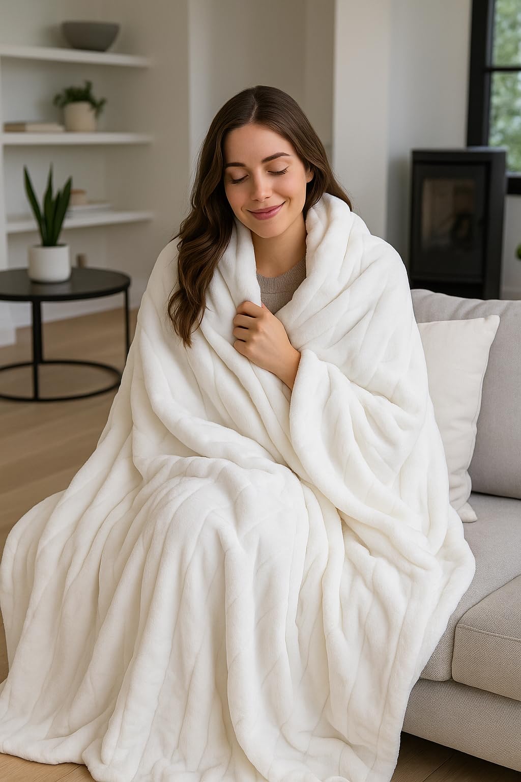 Brandsseller Felldecke 180 x 220 cm Hochwertige Kuscheldecke Sofa Decke Wohndecke Tagesdecke Flauschiges Kunstfell Creme-Weiss